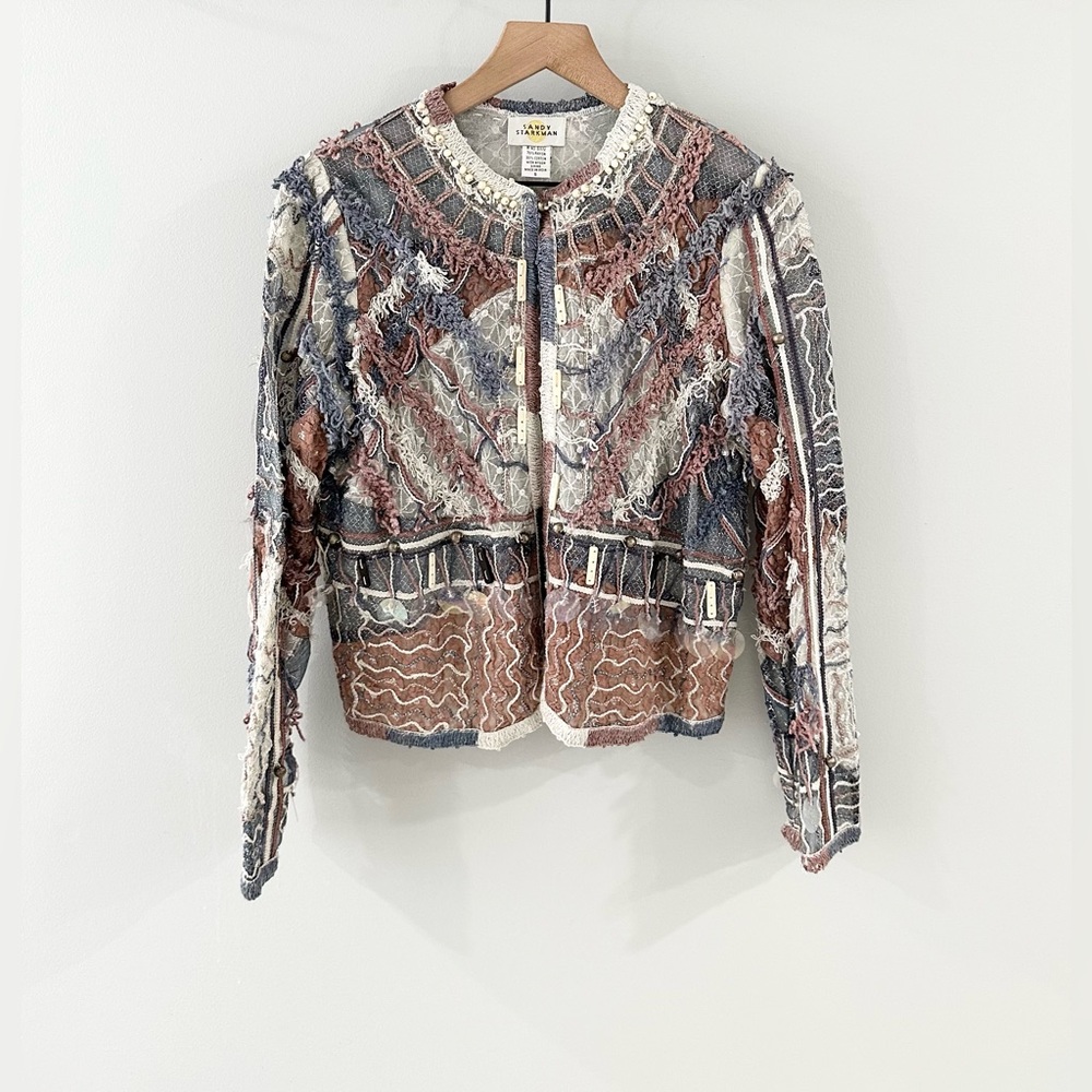 Sandy Starkman Beaded Patchwork Jacket Blue & Mau… - image 1